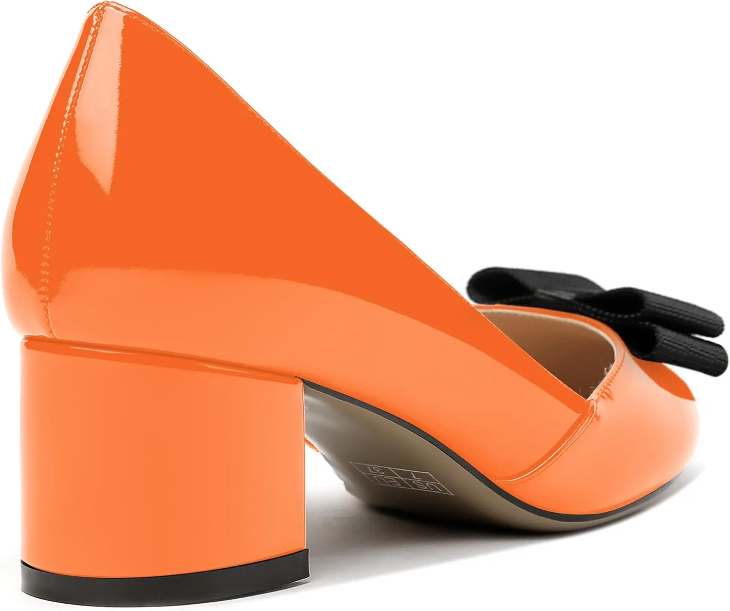 MODENCOCO Women's Round Toe Bow Slip On Patent Chunky Low Heel Pumps Office Work Dress Shoes 2 Inch