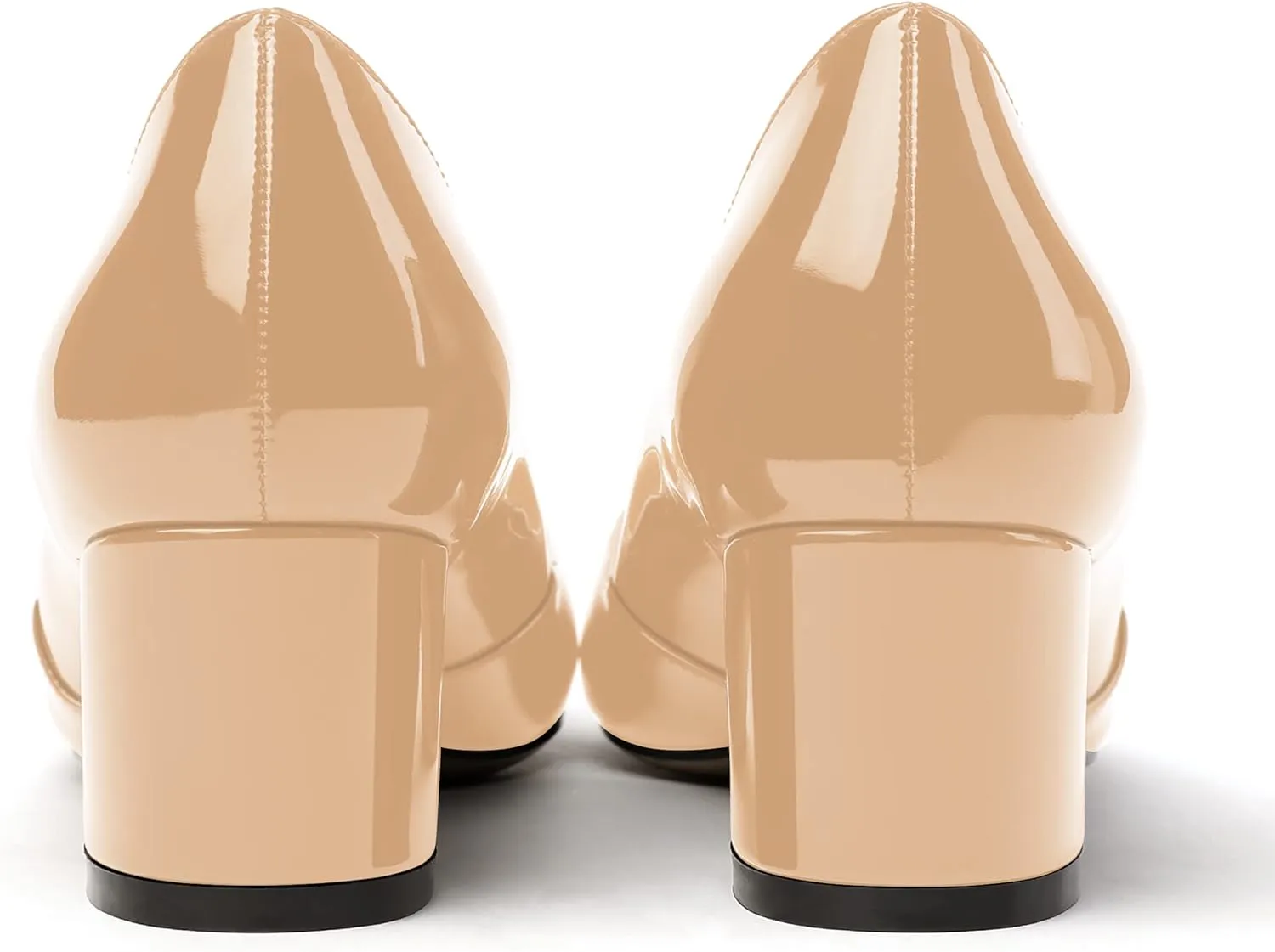 MODENCOCO Women's Round Toe Bow Slip On Patent Chunky Low Heel Pumps Office Work Dress Shoes 2 Inch