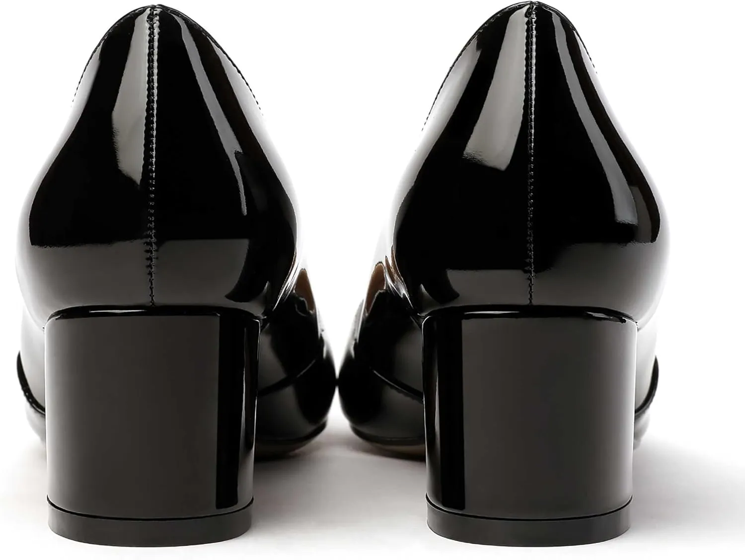 MODENCOCO Women's Round Toe Bow Slip On Patent Chunky Low Heel Pumps Office Work Dress Shoes 2 Inch