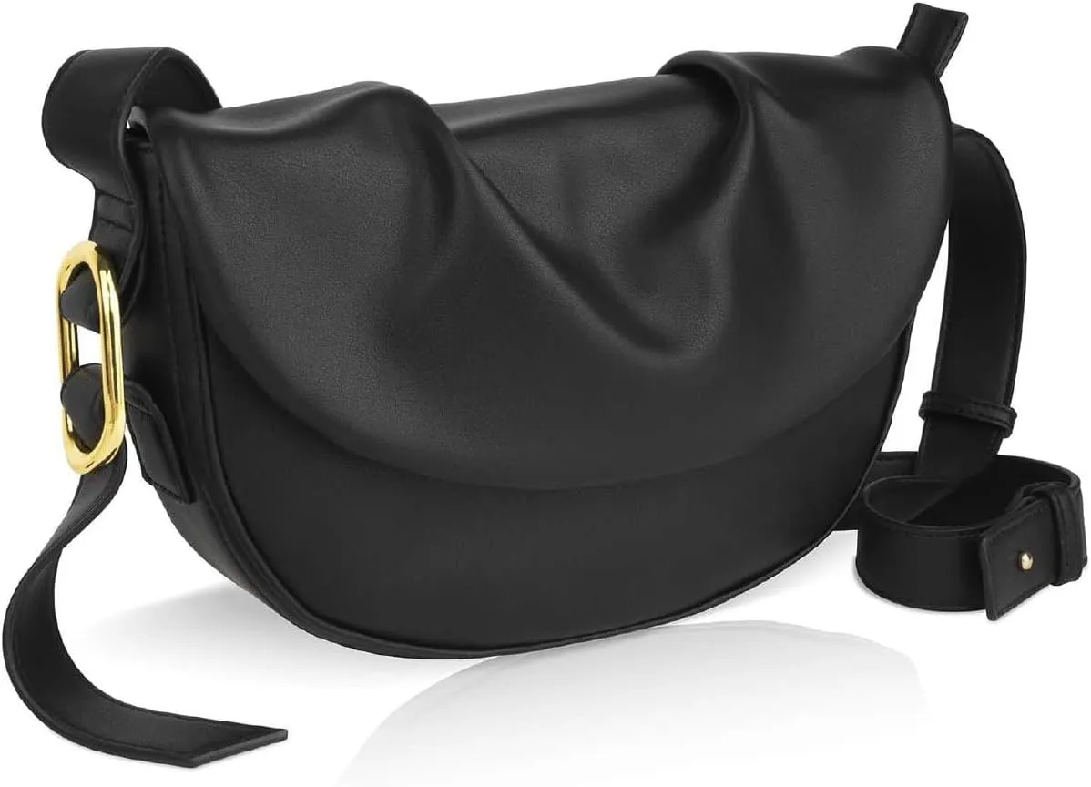 Modern Shoulder Handbag Half Moon Design Soft Durable Comfortable And Adjustable Bag Rectangular Shape Black Color For Women Use