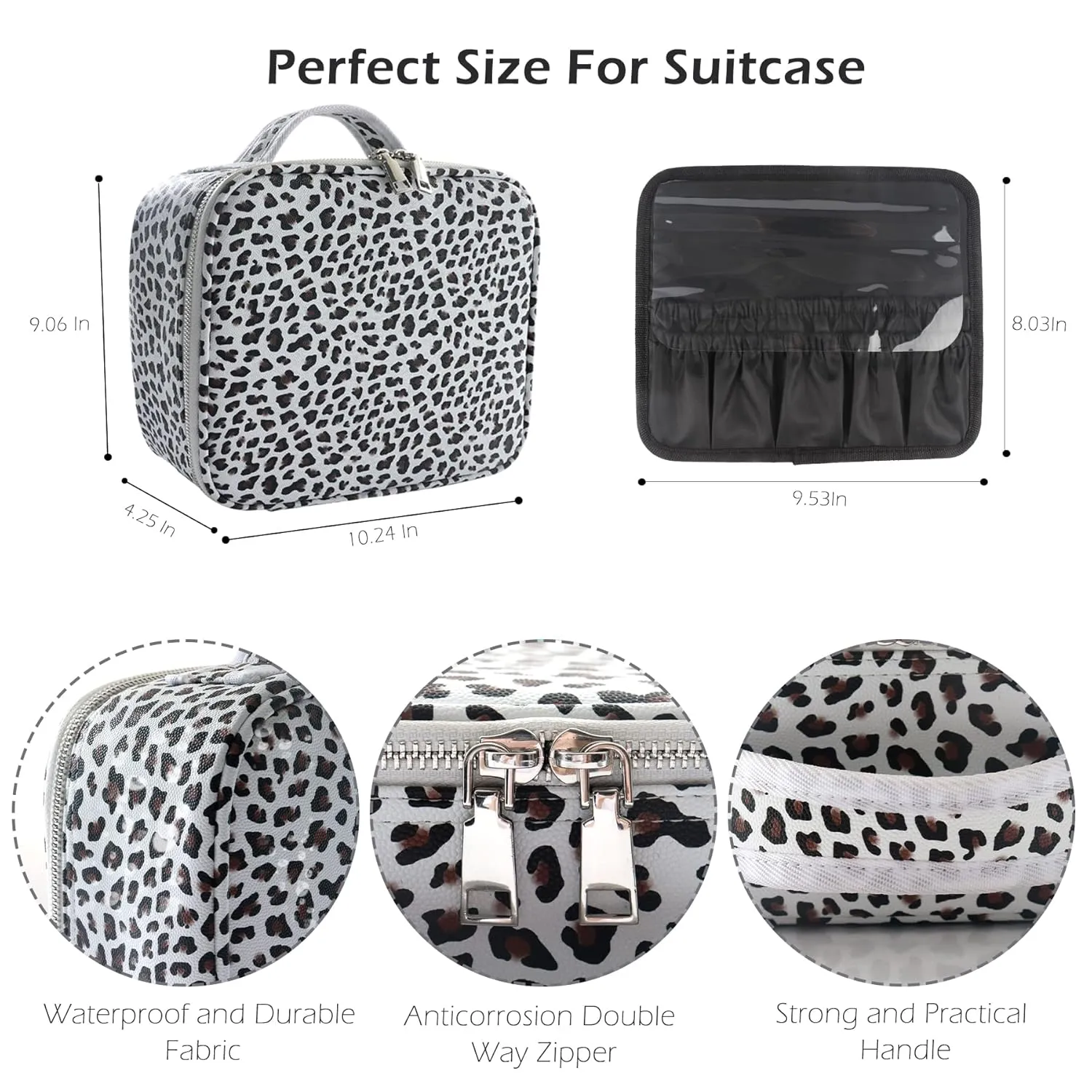 MOMIRA Makeup Bag with Mirror and Light Travel Makeup Train Case Cosmetic Organizer Portable Artist Storage Bag with Adjustable Dividers Makeup Brushes Storage Organizer Leopard-White