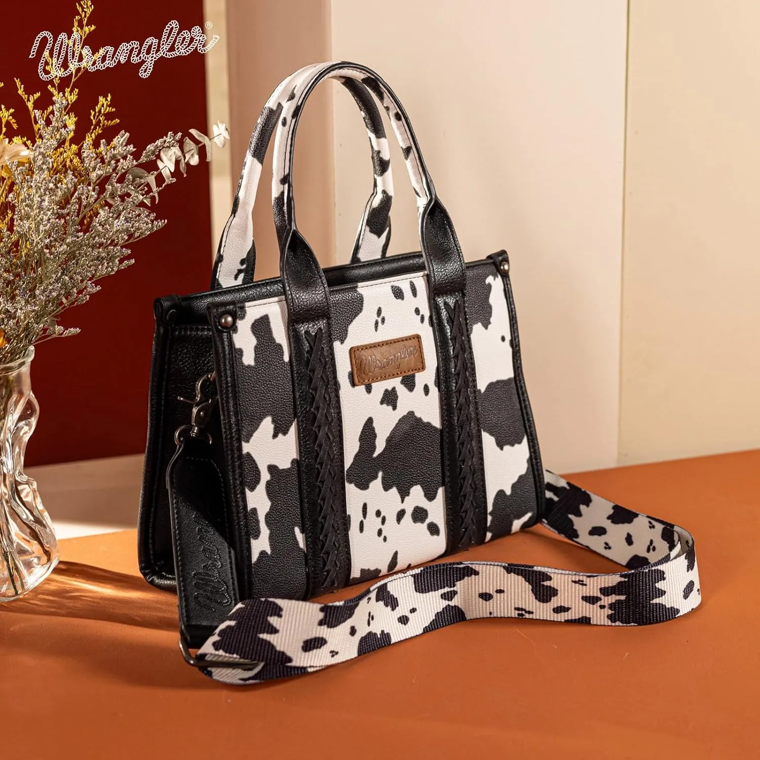Montana West × Wrangler Tote Bag for Women Western Cow Print Purse Designer Top Handle Handbags