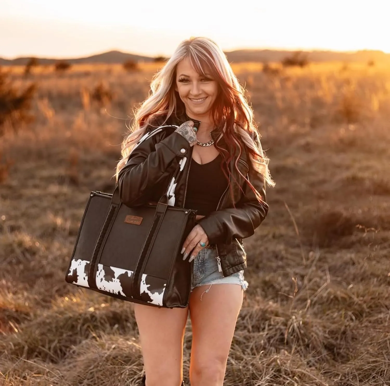 Montana West × Wrangler Tote Bag for Women Western Cow Print Purse Designer Top Handle Handbags
