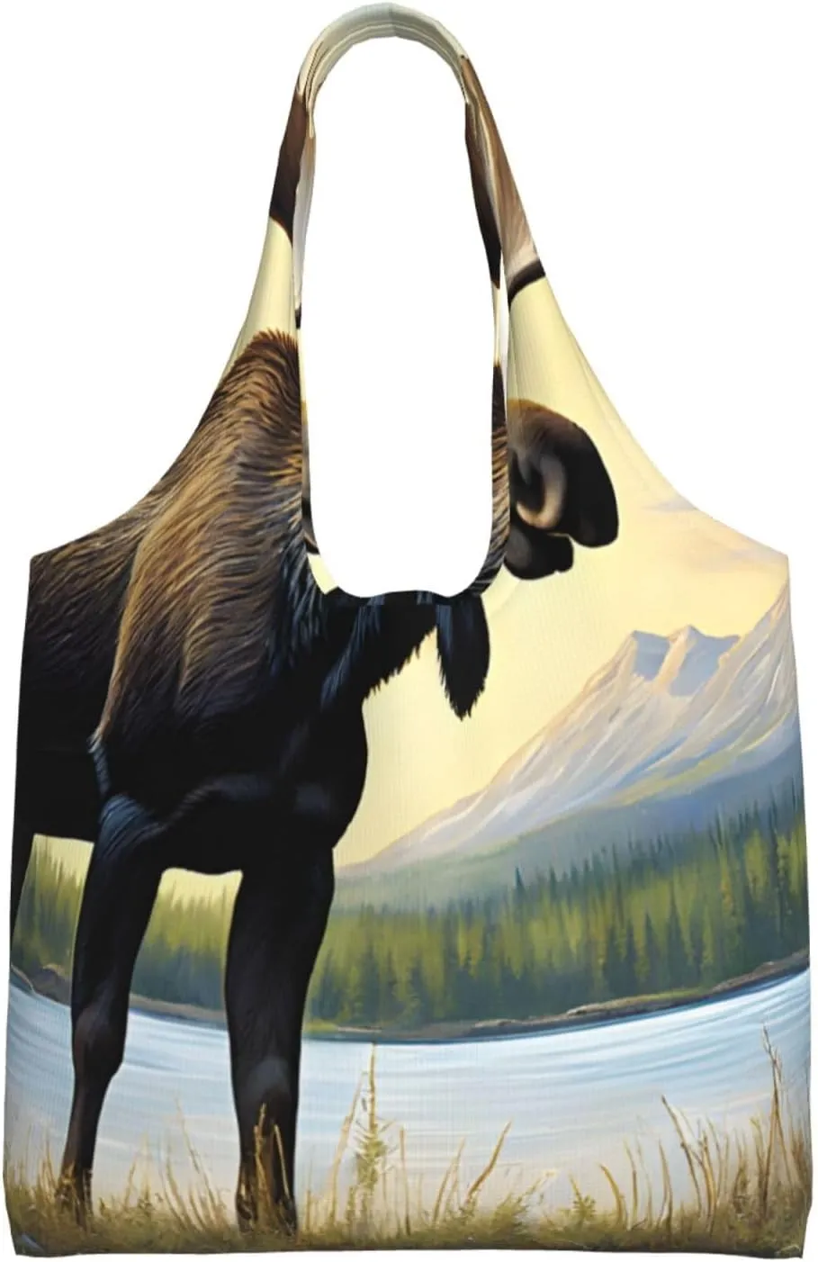 (Moose Cute Deer) Large Tote Shoulder Bag Fashion Canvas Handbag Reusable Shopping Bag Travel Bag For Women