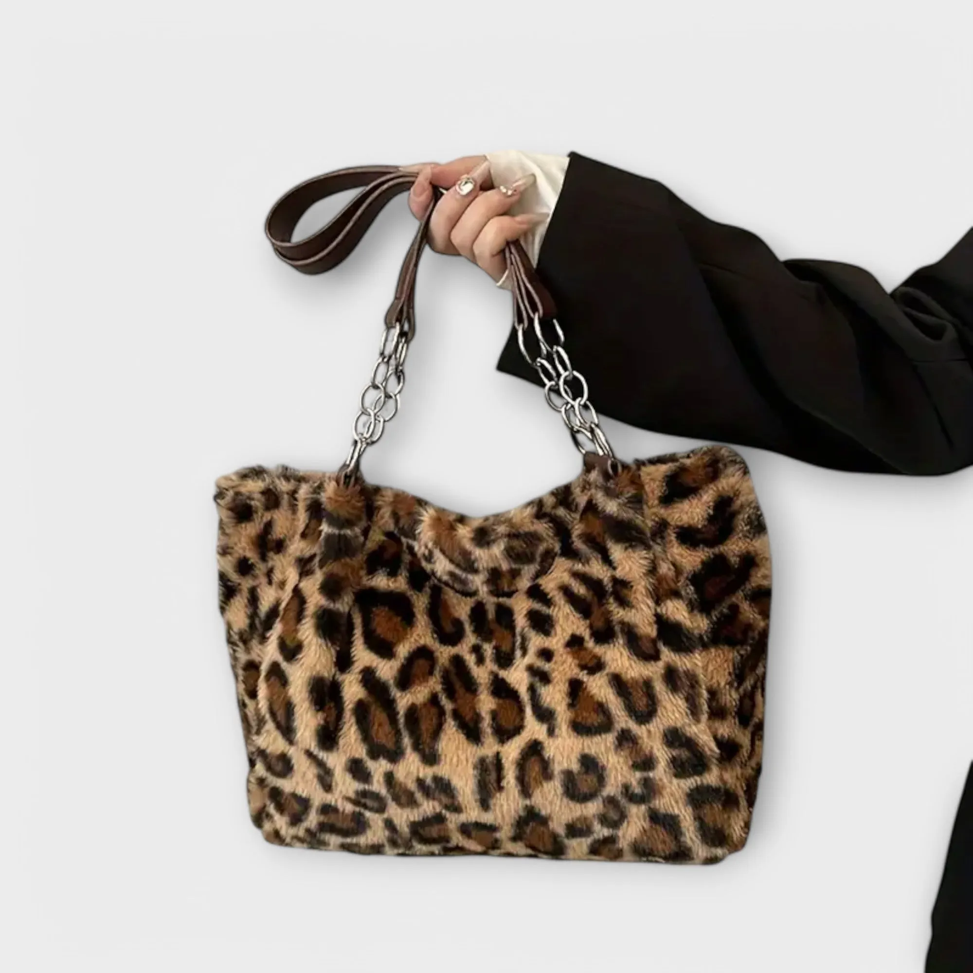 Morwen - Trendy Leopard Skin Inspired Tote in Soft Faux Fur