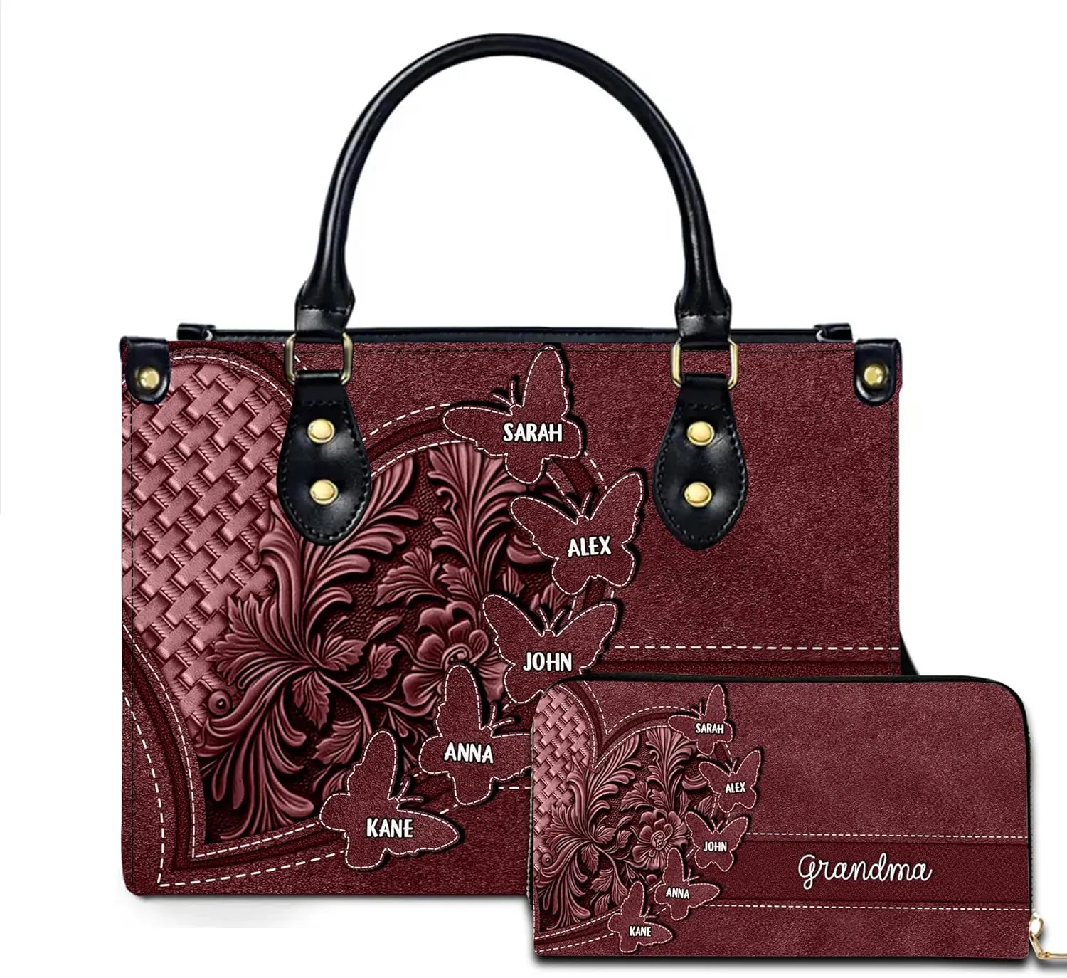 Mothers Day Gift Leather Bag- Personalized Grandmas Purse With Grandkids Names, Grandma Handbag Birthday Gifts For Mom Women