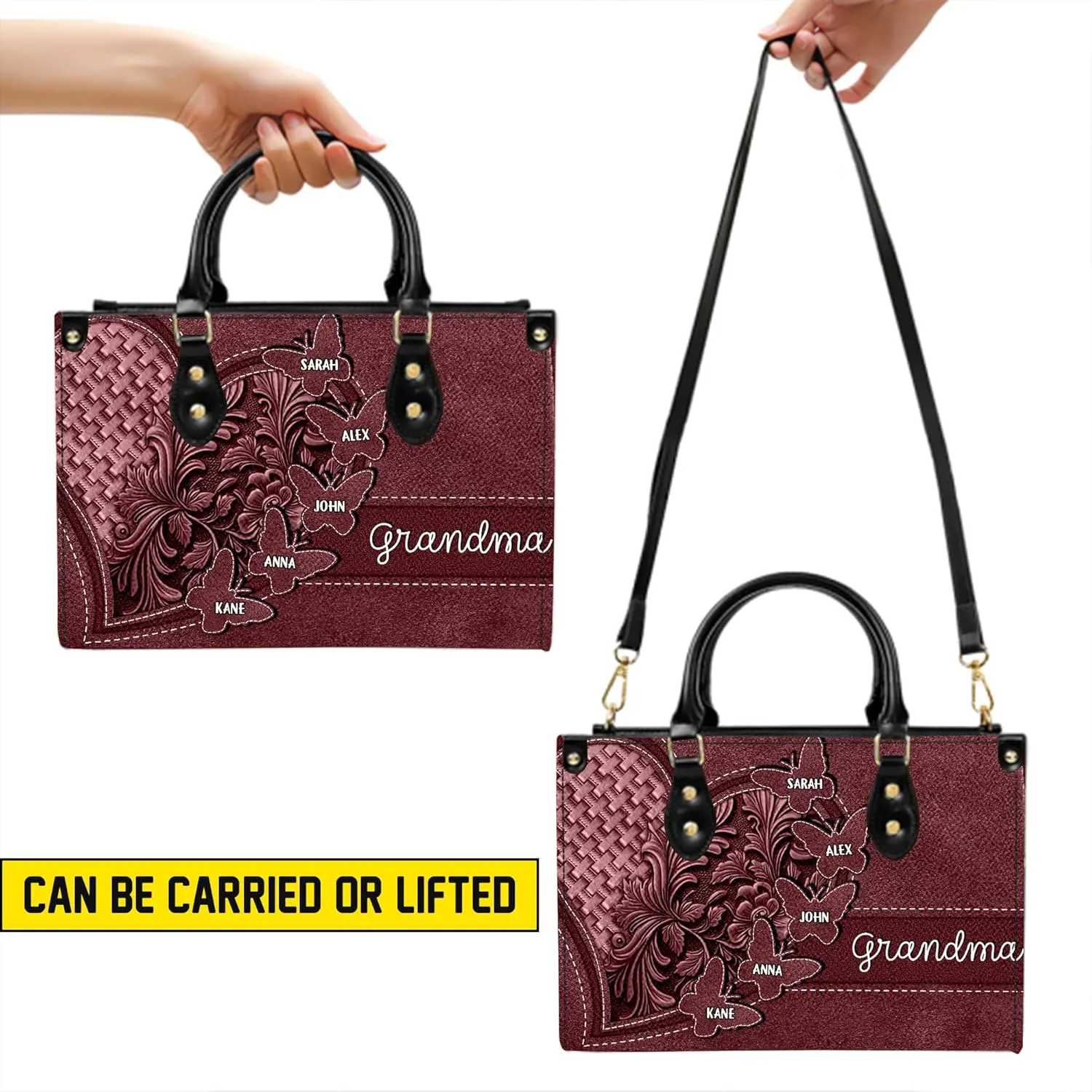 Mothers Day Gift Leather Bag- Personalized Grandmas Purse With Grandkids Names, Grandma Handbag Birthday Gifts For Mom Women