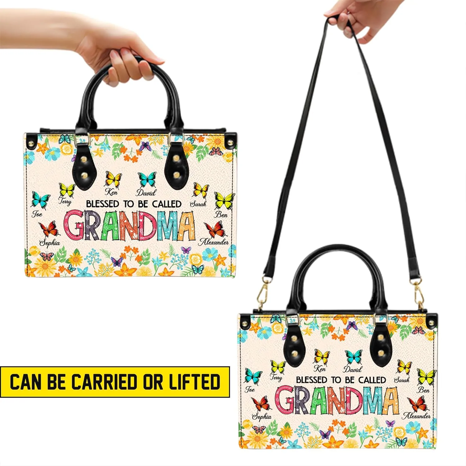 Mothers Day Gift Leather Bag- Personalized Grandmas Purse With Grandkids Names, Grandma Handbag Birthday Gifts For Mom Women