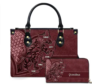 Mothers Day Gift Leather Bag- Personalized Grandmas Purse With Grandkids Names, Grandma Handbag Birthday Gifts For Mom Women
