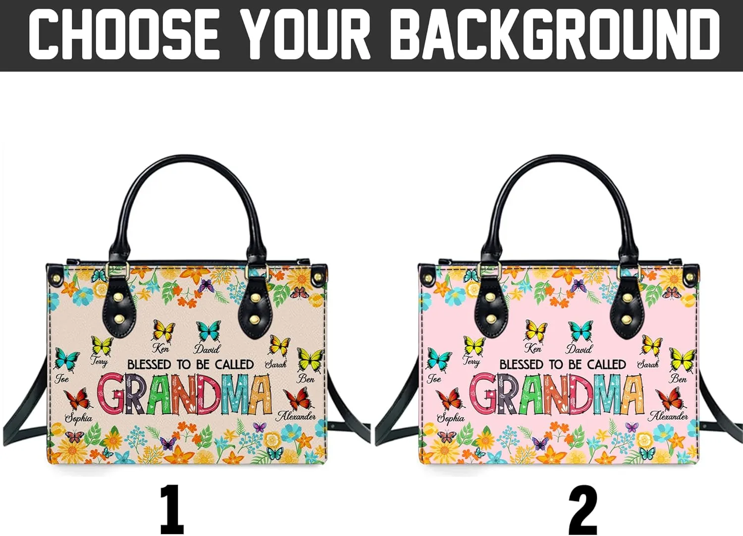 Mothers Day Gift Leather Bag- Personalized Grandmas Purse With Grandkids Names, Grandma Handbag Birthday Gifts For Mom Women