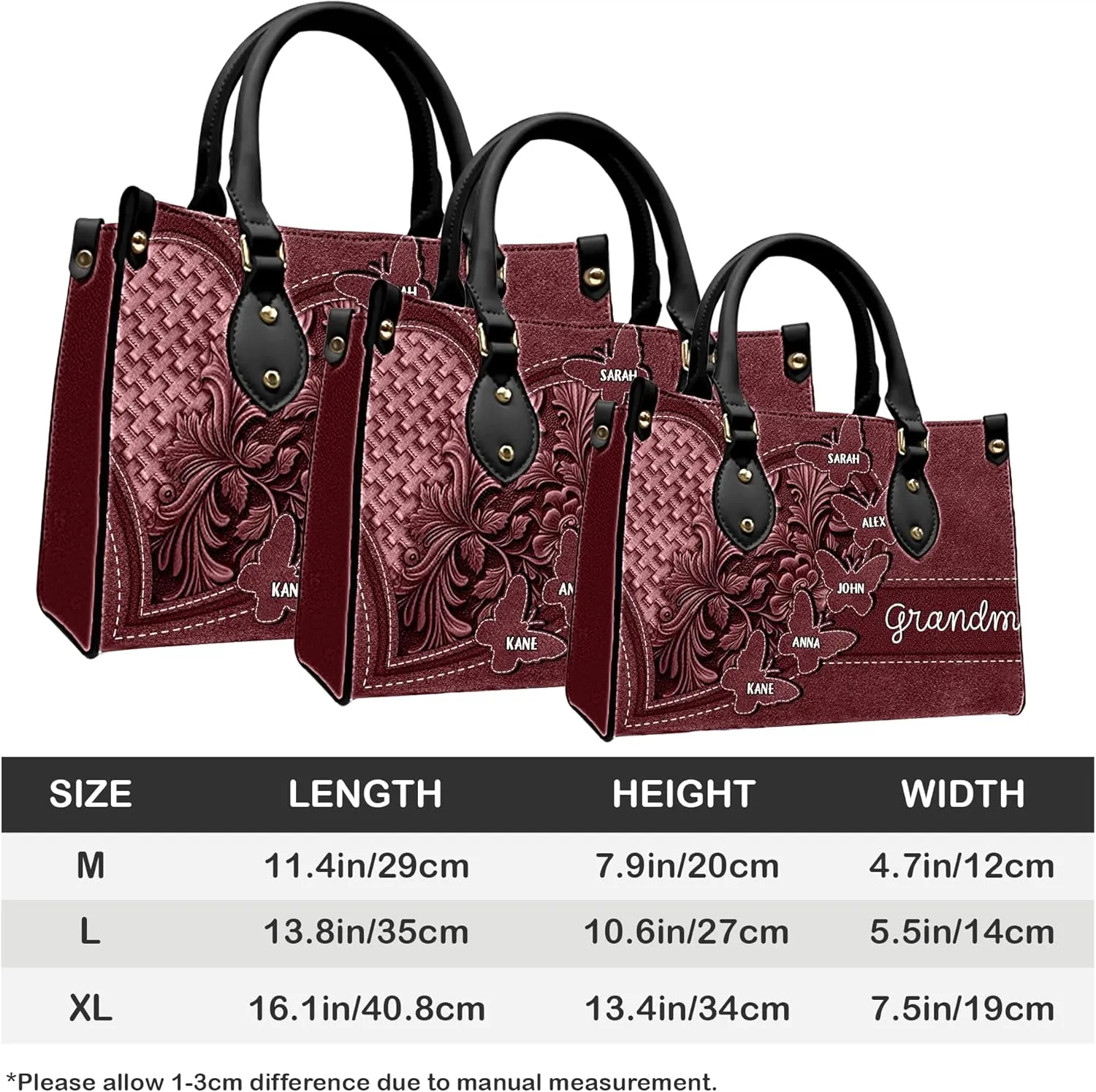 Mothers Day Gift Leather Bag- Personalized Grandmas Purse With Grandkids Names, Grandma Handbag Birthday Gifts For Mom Women