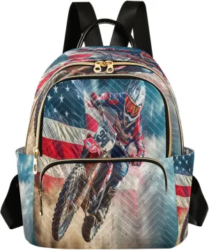 Motorcycle Flag Leap Redblue Backpack Purse for Women Fashion Small Mini Daypack Purse for Lady Anti-theft Shoulder Bag for Lady Women, Medium