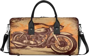 Motorcycle Travel Duffle Bag for Women Men Foldable Waterproof Weekender Bag Carry on Tote for Overnight Sports Gym Vintage