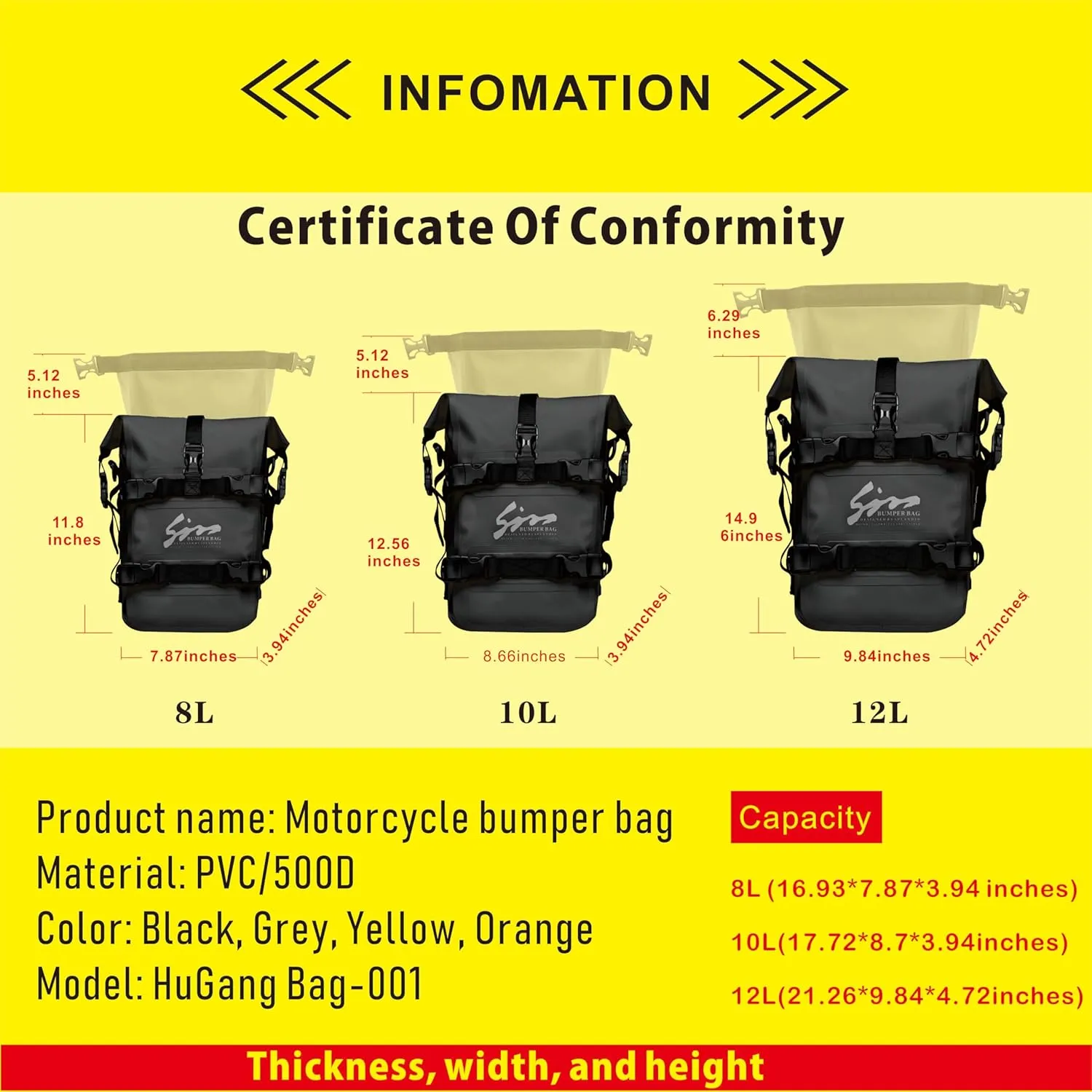 Motorcycle Waterproof Saddle Bag Motorcycle Accessories Tool Tank Bags Multifunctional Outdoor Motorbike Storage Carry Bag with Strap Black 12L