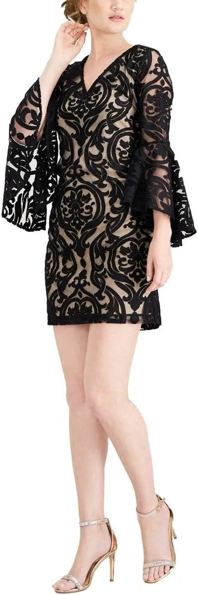 MSK Womens Black Bell Sleeve V Neck Mini Evening Sheath Dress 6