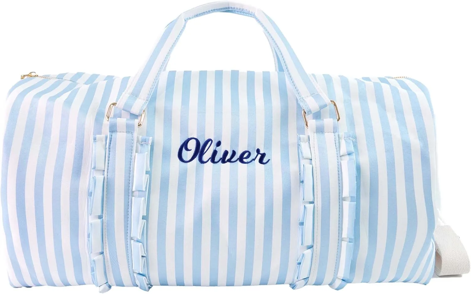 MT WORLD Kids Duffle Bag Personalized Waterproof Travel Overnight Duffle for Girls Weekender Sports Gym - Blue Striped Large Dance Bag with Name Custom Child Gifts for Birthday Summer Graduation