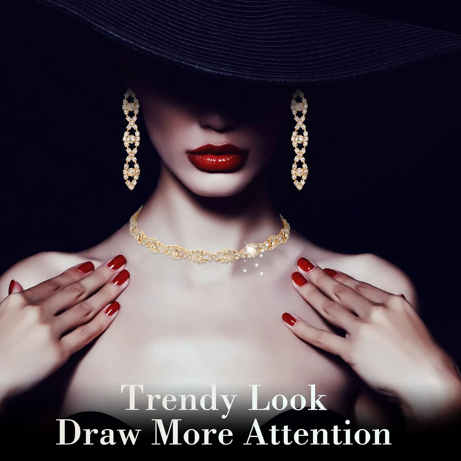 MTLEE 4 Pieces Rhinestone Necklace Choker Bracelet Earring Clutch Purses Jewelry Set Women Crystal Triangle Bling Diamond Purse Rhinestone Bag for Wedding Party