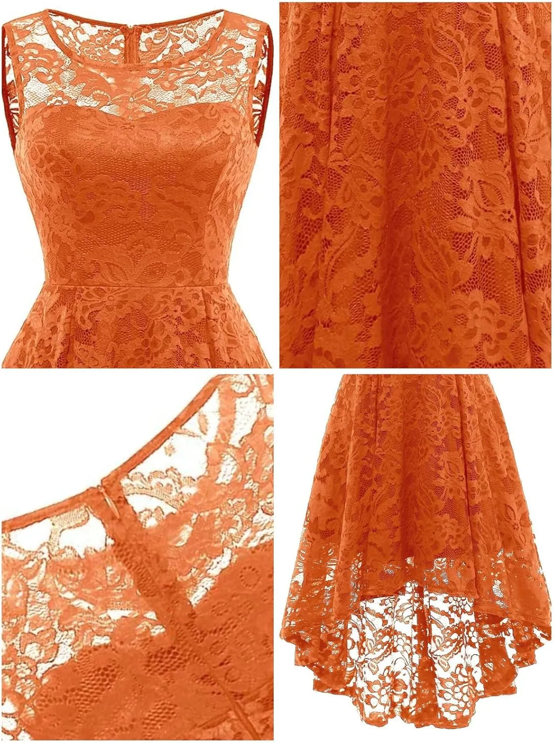 MUADRESS Women's Elegant Floral Lace Dress Sleeveless Crew Neck Hi-Lo Cocktail Dress for Evening Party