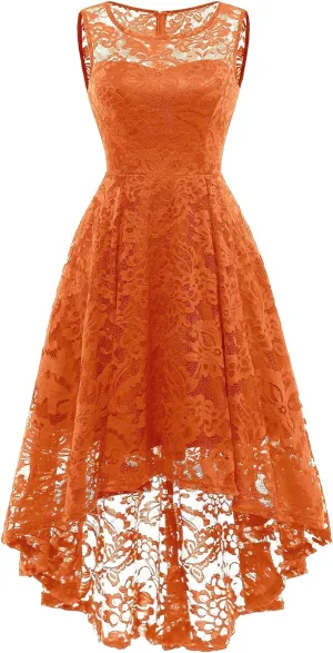 MUADRESS Women's Elegant Floral Lace Dress Sleeveless Crew Neck Hi-Lo Cocktail Dress for Evening Party
