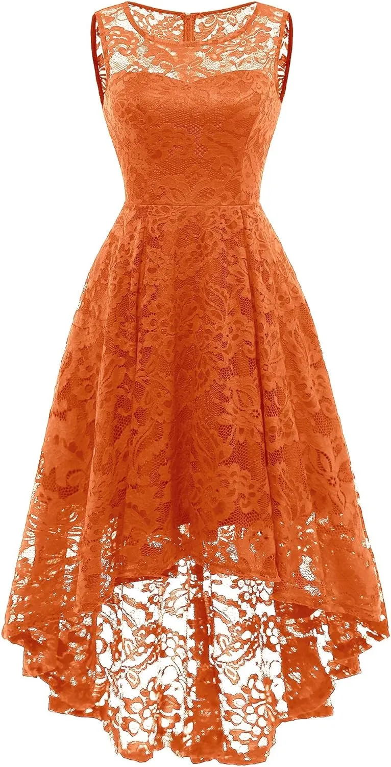 MUADRESS Women's Elegant Floral Lace Dress Sleeveless Crew Neck Hi-Lo Cocktail Dress for Evening Party