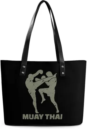 Muay Thai Women's Tote Bag Leather Purse Shoulder Handbag Portable Shopping Bag for Travel Office