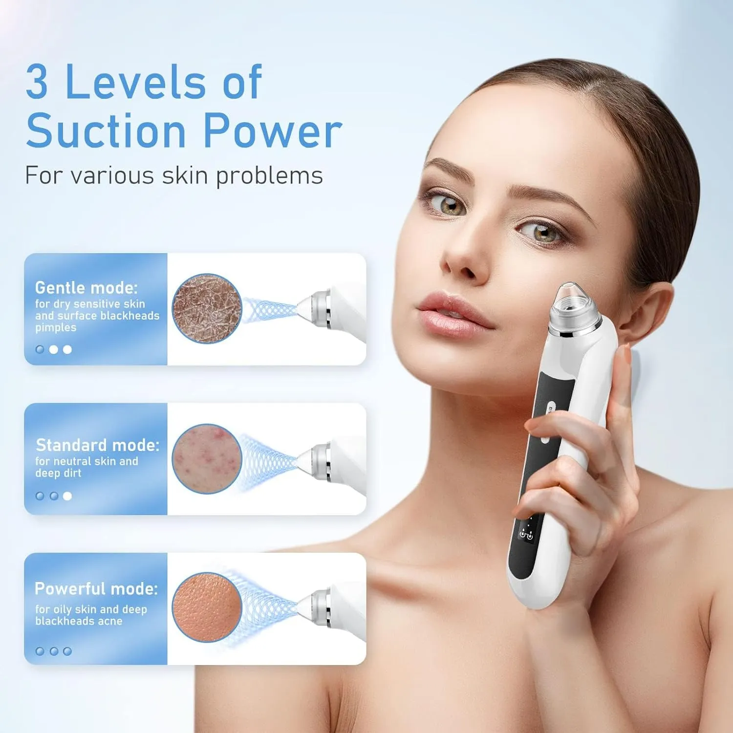 Multi-Functional Blackhead Suction Device - Gentle & Effective Skin Care, 6 Suction Heads & 3 Modes for Deep Pore Cleaning(Black)