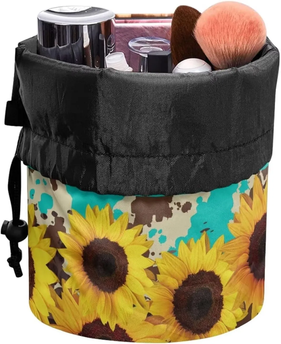 Multifunctional Bag Makeup Accessories for Women Aztec Sunflower Large Capacity Cosmetic Case,Brush Storage,Travel Cute Organizer for Travel, Gifts, and Daily Use Blue
