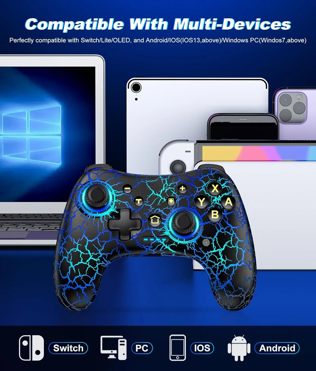 Multifunctional Wireless Switch Controller for Nintendo Switch/Lite/OLED–Switch Controllers Compatible with Android, IOS, Windows PC, Switch Pro Controller Features LED,Motion,Vibration,Turbo,Wake Up
