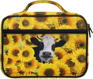 Mumeson Milk Cow Sunflower Bible Cover Dailyuse Multifunctional Storage Bag Scripture Pouch Cute Bible Bags Studying Bible Pouch with Inner Organizing Pockts Multiuse Daily Bags