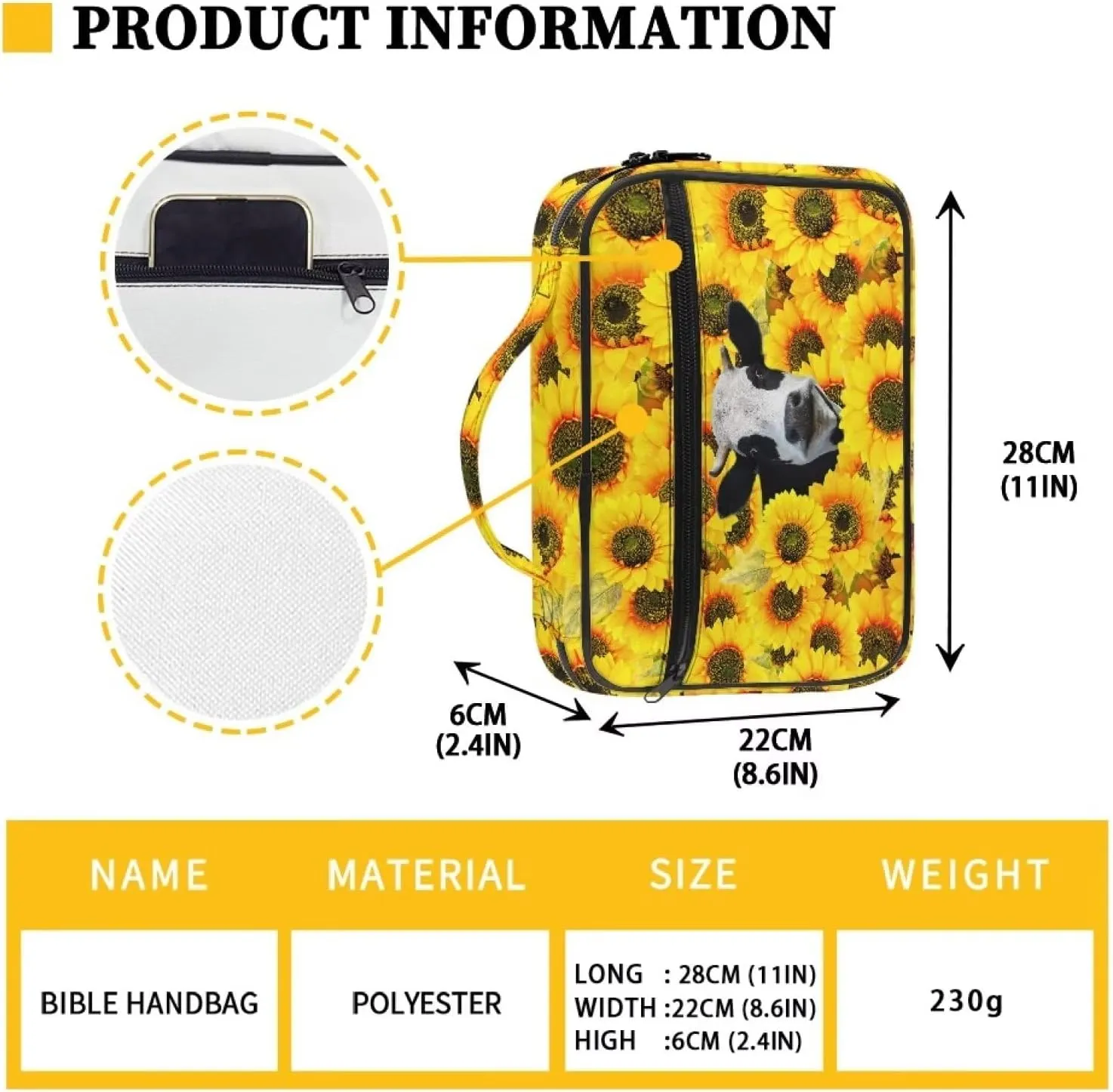 Mumeson Milk Cow Sunflower Bible Cover Dailyuse Multifunctional Storage Bag Scripture Pouch Cute Bible Bags Studying Bible Pouch with Inner Organizing Pockts Multiuse Daily Bags