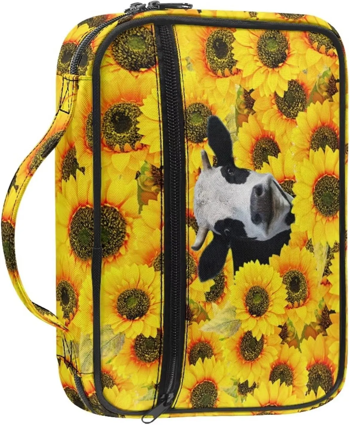 Mumeson Milk Cow Sunflower Bible Cover Dailyuse Multifunctional Storage Bag Scripture Pouch Cute Bible Bags Studying Bible Pouch with Inner Organizing Pockts Multiuse Daily Bags