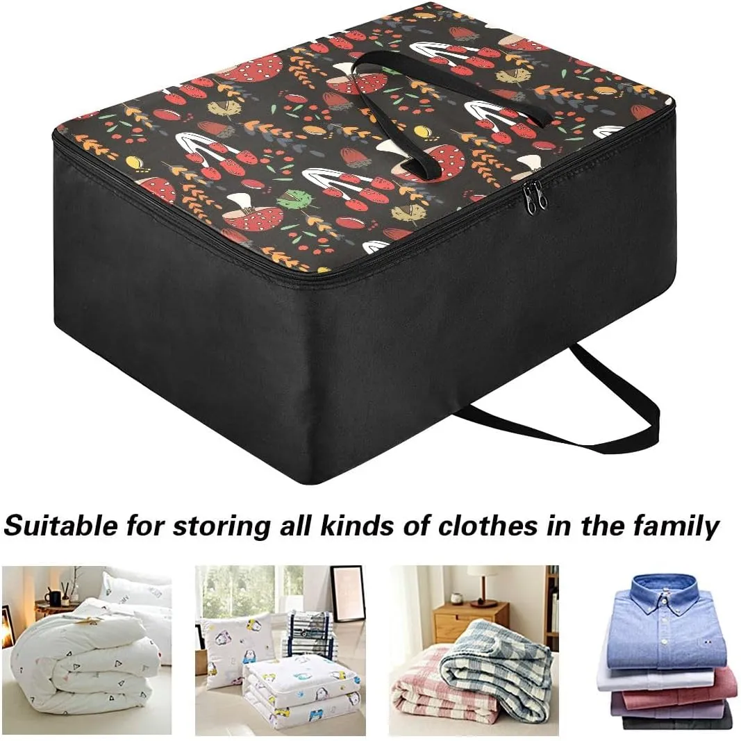 Mushrooms Black Background Storage Bags, 27.5x19.7x11 In, Garment Storage Organizer Travel Cargo Duffel Bags Storage Organizer for Clothes, Bedding, Comforter