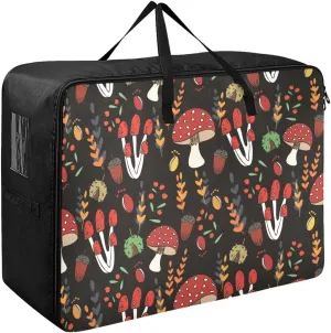 Mushrooms Black Background Storage Bags, 27.5x19.7x11 In, Garment Storage Organizer Travel Cargo Duffel Bags Storage Organizer for Clothes, Bedding, Comforter