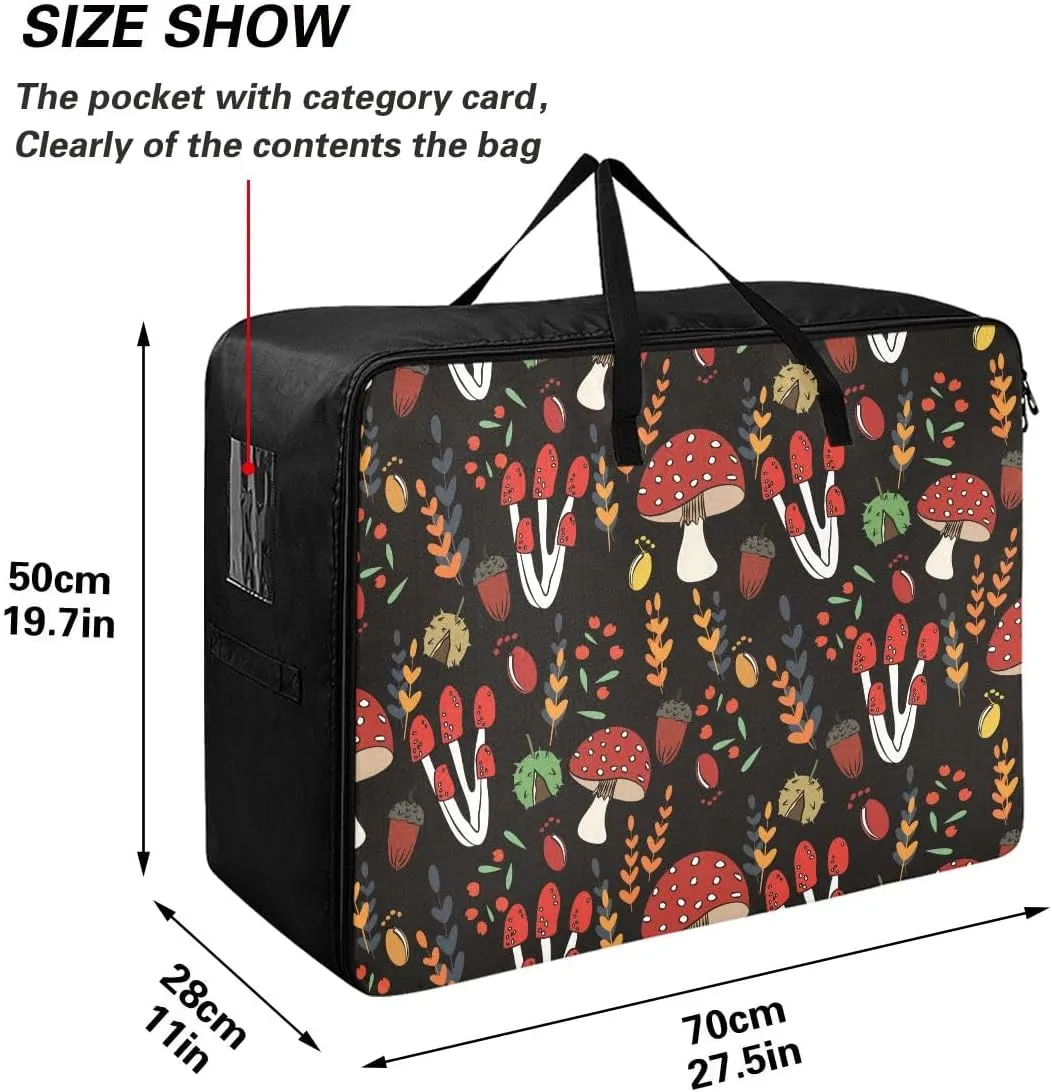 Mushrooms Black Background Storage Bags, 27.5x19.7x11 In, Garment Storage Organizer Travel Cargo Duffel Bags Storage Organizer for Clothes, Bedding, Comforter