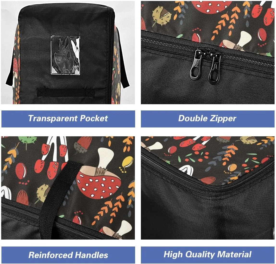 Mushrooms Black Background Storage Bags, 27.5x19.7x11 In, Garment Storage Organizer Travel Cargo Duffel Bags Storage Organizer for Clothes, Bedding, Comforter