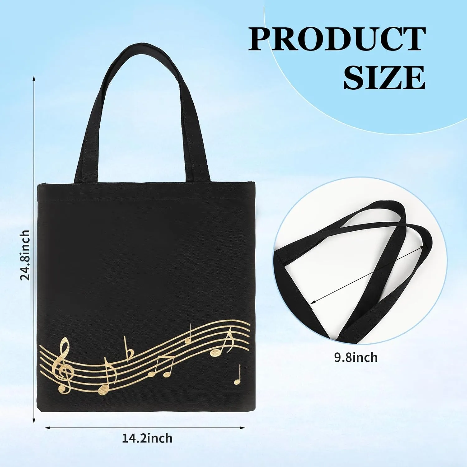 Music Notes Tote Bag, Canvas Handbag for Class, Reusable Shopping Bags, Music Gifts for Women