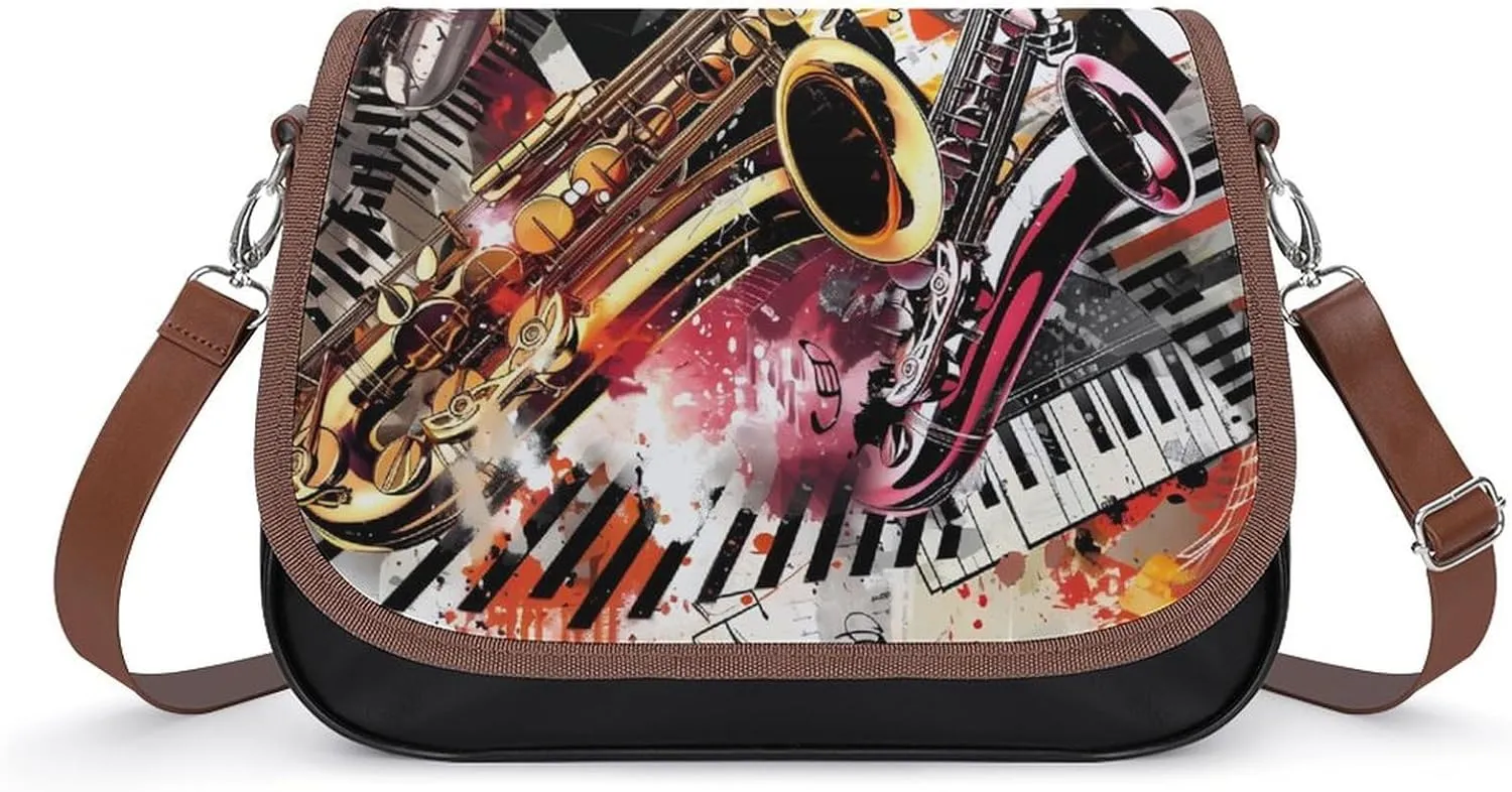 Musical Instruments Jam Session Funny Women's Crossbody Bags Novelty Leather Purse Handbag Shoulder Bag