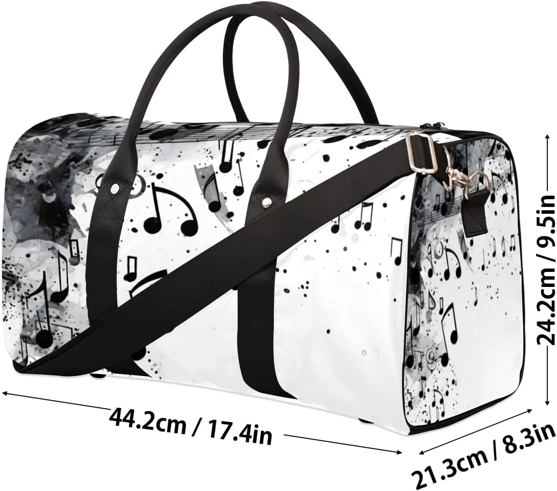 Musical Notes Travel Duffle Bag for Women Men Gym Duffel Foldable Bag Waterproof Weekender Black Grey Duffle Tote