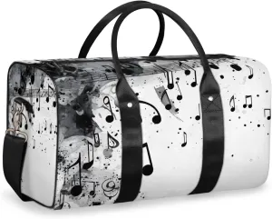 Musical Notes Travel Duffle Bag for Women Men Gym Duffel Foldable Bag Waterproof Weekender Black Grey Duffle Tote