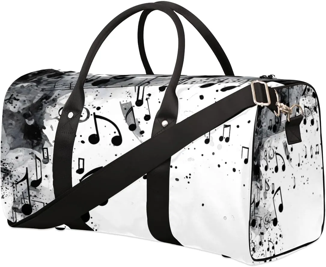 Musical Notes Travel Duffle Bag for Women Men Gym Duffel Foldable Bag Waterproof Weekender Black Grey Duffle Tote