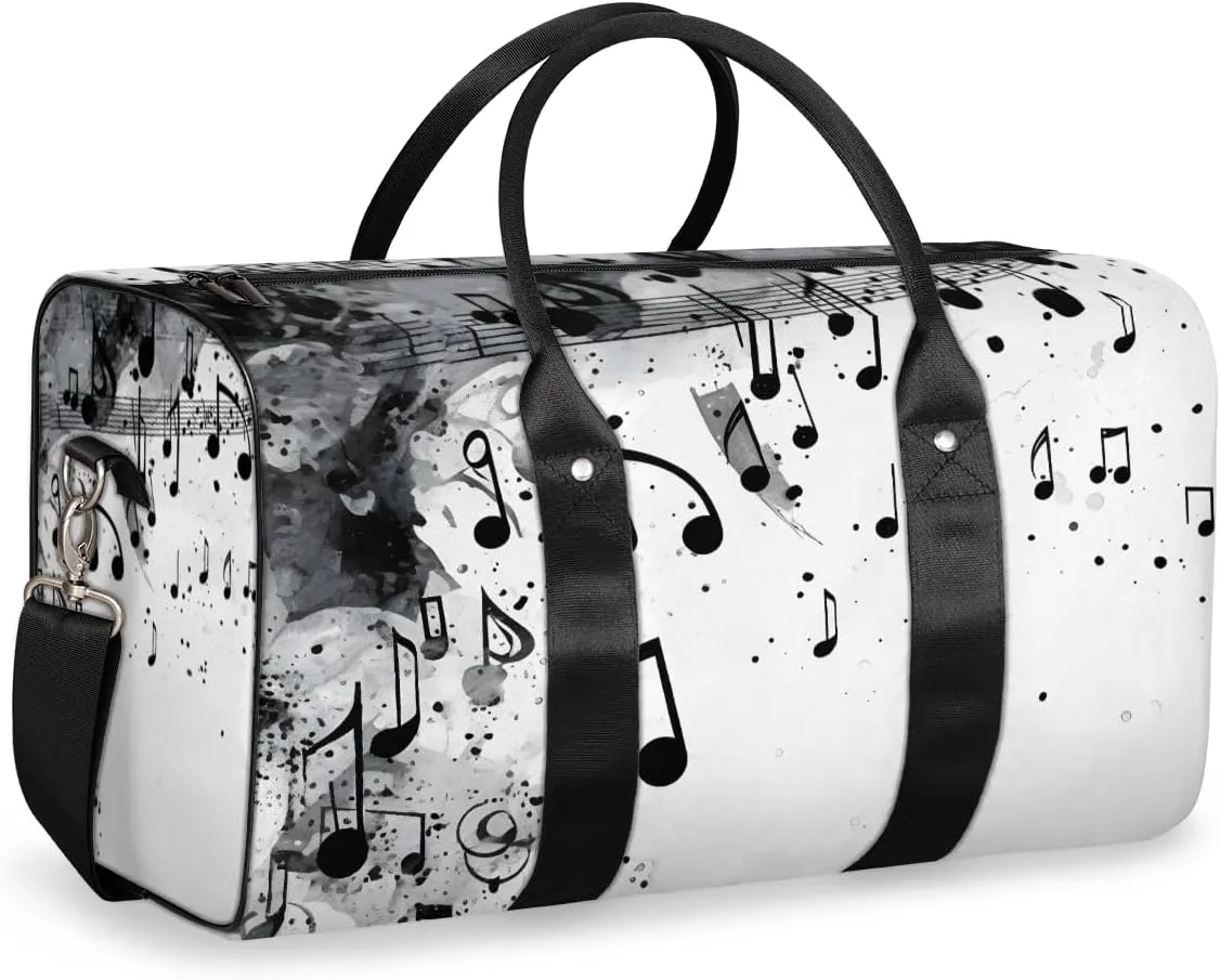 Musical Notes Travel Duffle Bag for Women Men Gym Duffel Foldable Bag Waterproof Weekender Black Grey Duffle Tote