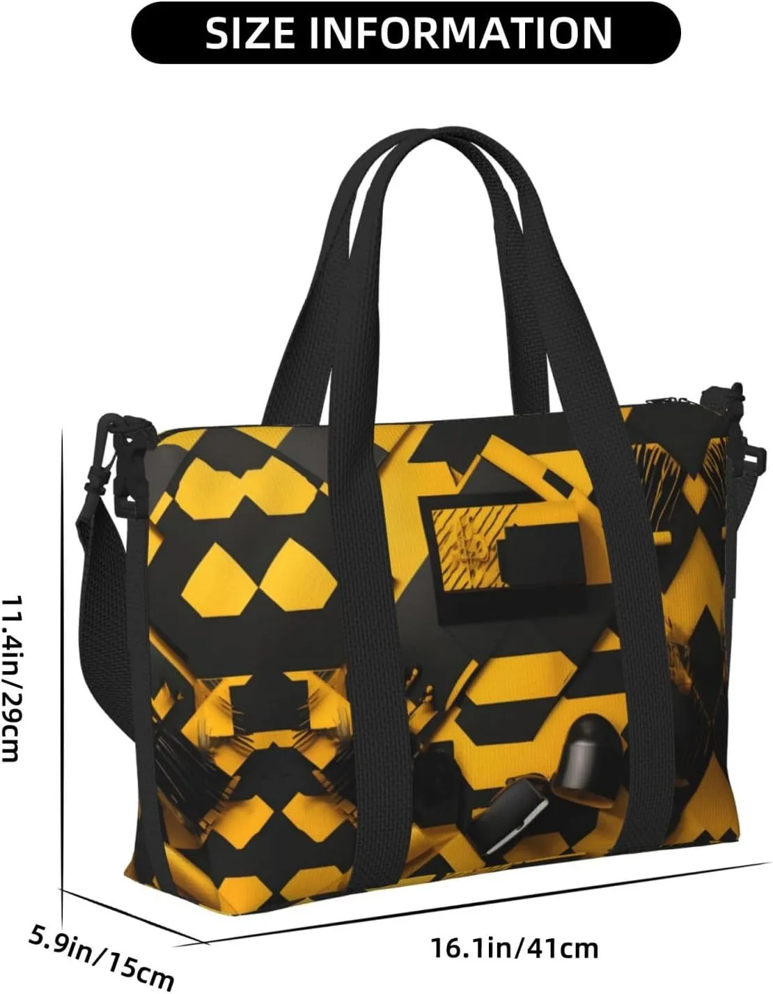 Mustard Yellow And Black Travel Bags, Weekender Carry On For Women, Sports Gym Bag, Workout Duffel Bag,Overnight