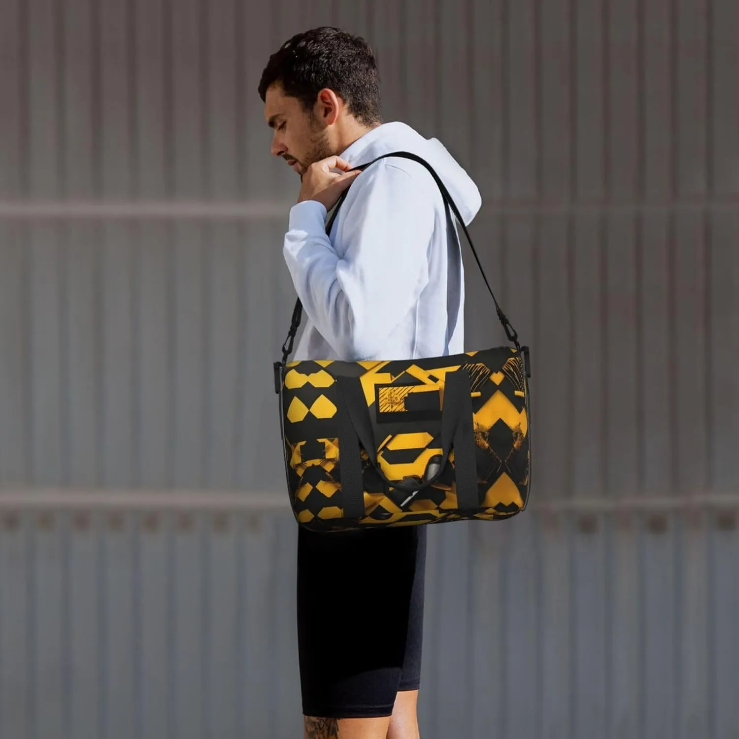 Mustard Yellow And Black Travel Bags, Weekender Carry On For Women, Sports Gym Bag, Workout Duffel Bag,Overnight