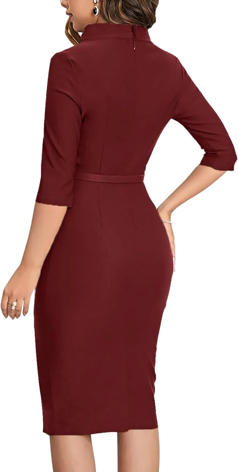 MUXXN Women's 1950s Vintage 3/4 Sleeve Elegant Collar Cocktail Evening Dress