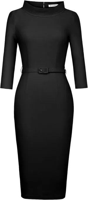 MUXXN Women's 1950s Vintage 3/4 Sleeve Elegant Collar Cocktail Evening Dress
