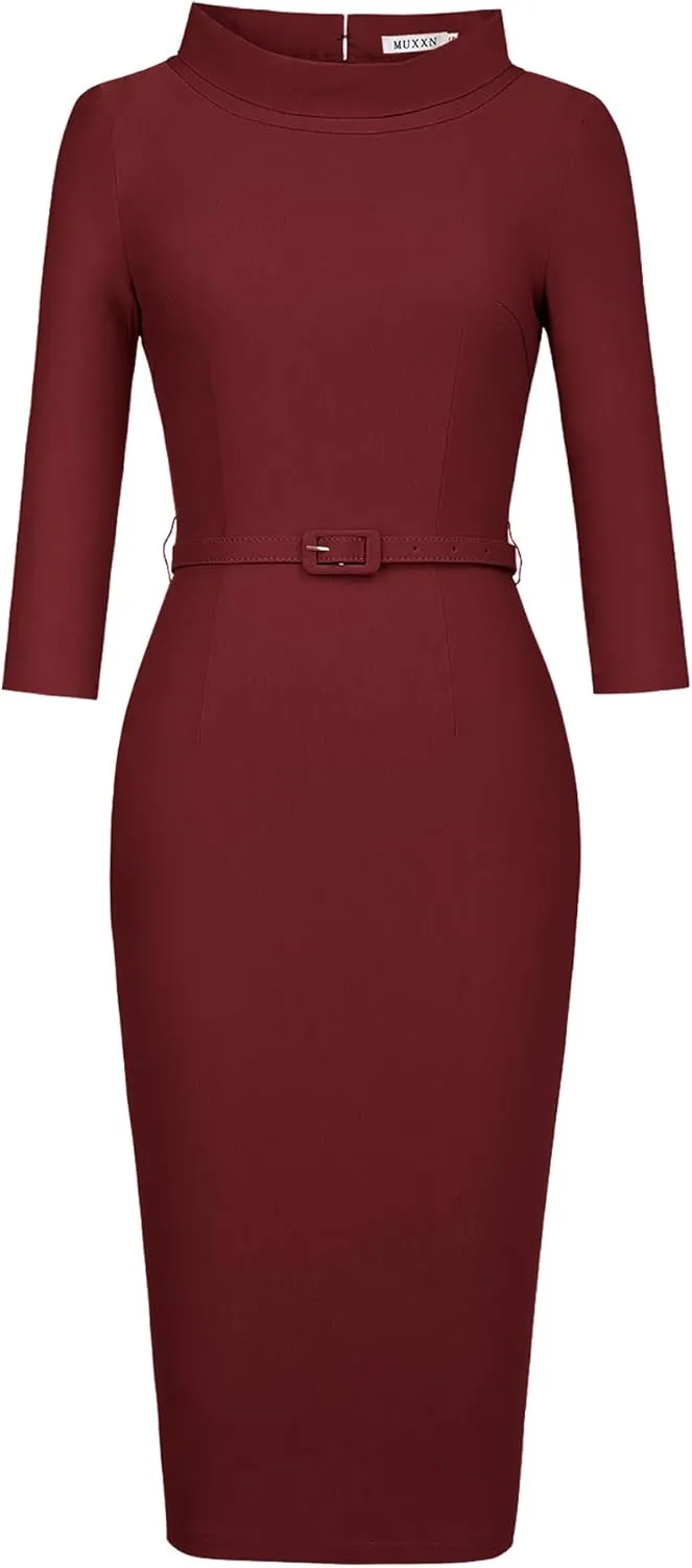 MUXXN Women's 1950s Vintage 3/4 Sleeve Elegant Collar Cocktail Evening Dress