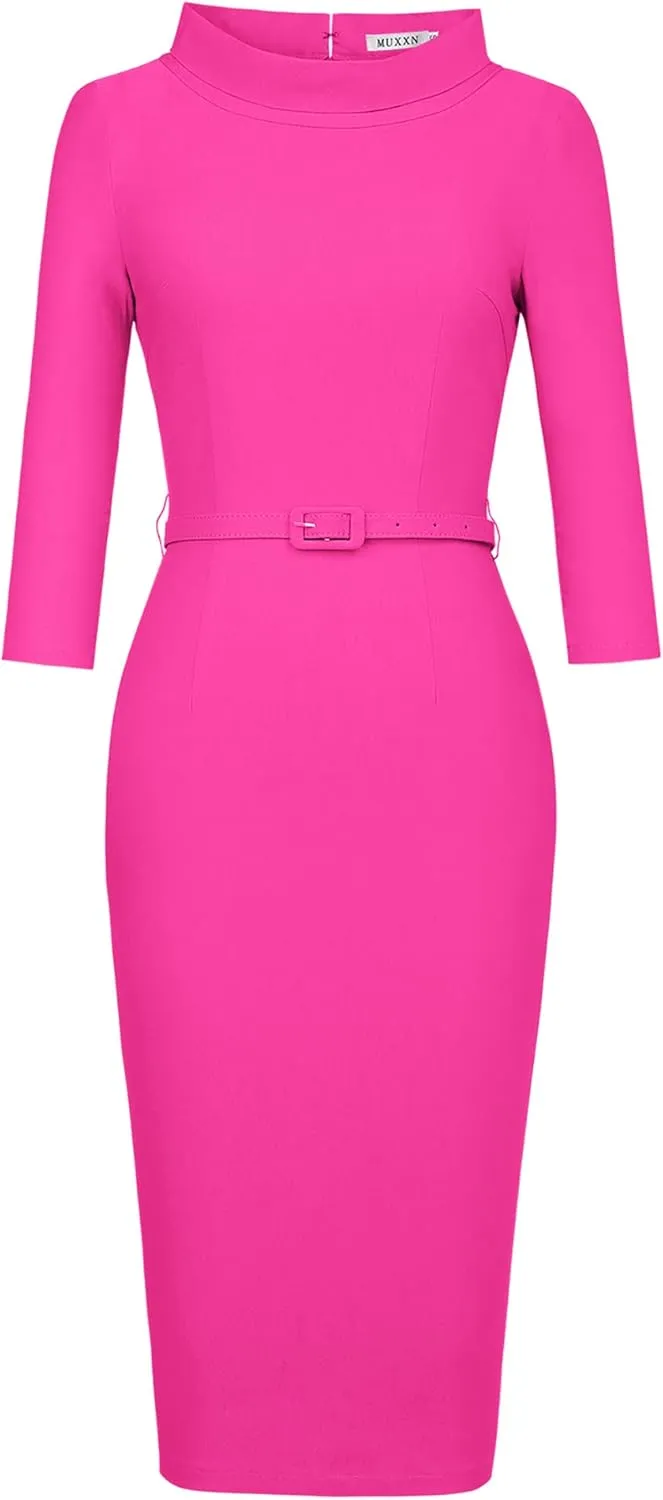 MUXXN Women's 1950s Vintage 3/4 Sleeve Elegant Collar Cocktail Evening Dress