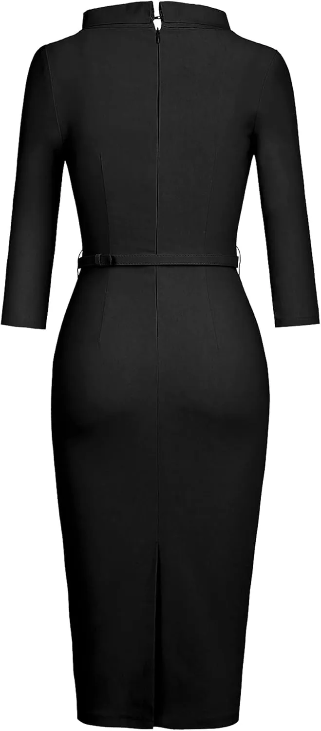 MUXXN Women's 1950s Vintage 3/4 Sleeve Elegant Collar Cocktail Evening Dress