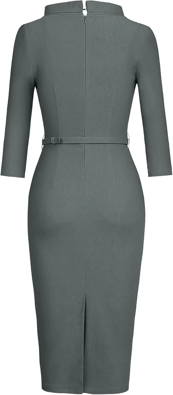 MUXXN Women's 1950s Vintage 3/4 Sleeve Elegant Collar Cocktail Evening Dress