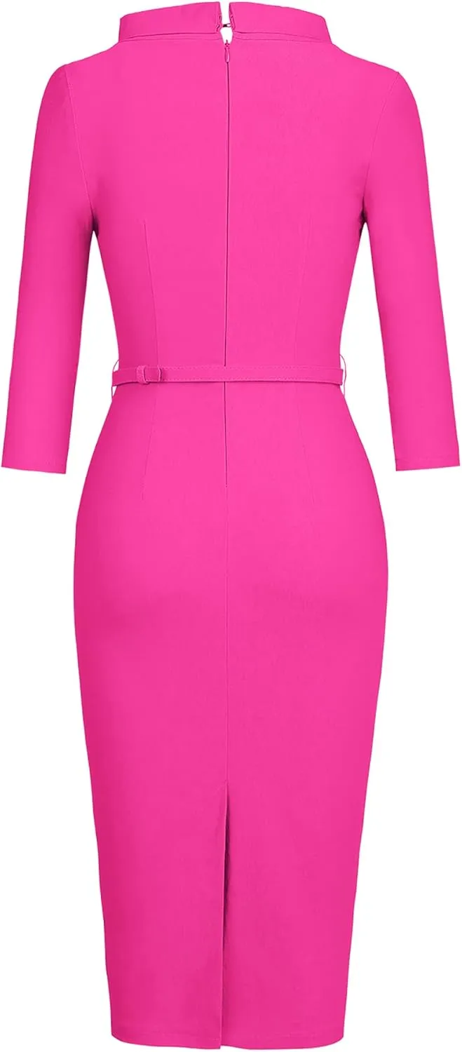 MUXXN Women's 1950s Vintage 3/4 Sleeve Elegant Collar Cocktail Evening Dress